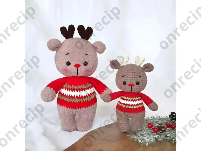Striped amigurumi deer crochet pattern with sculpted head