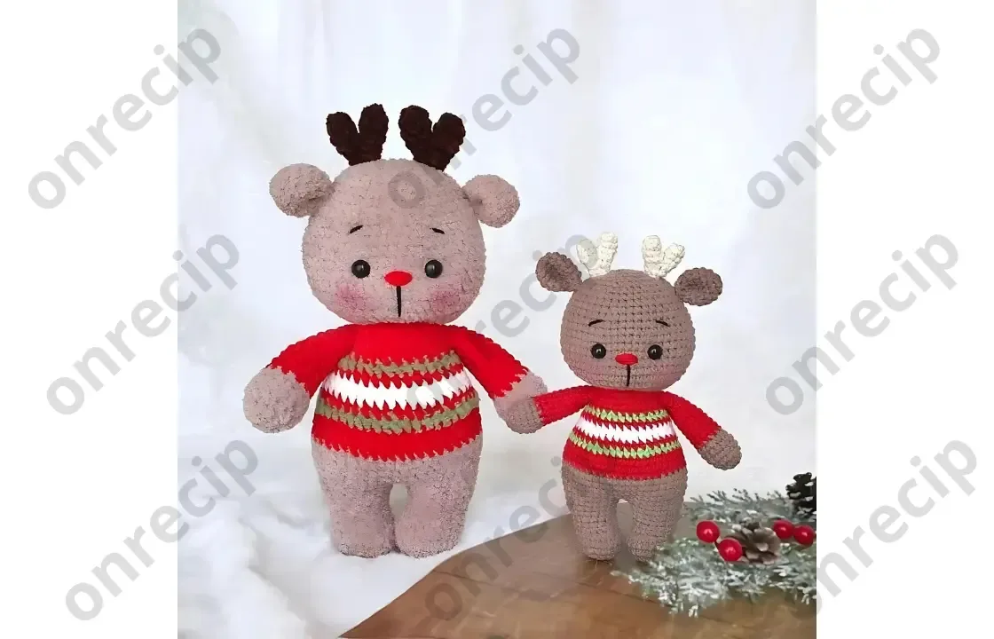 Striped amigurumi deer crochet pattern with sculpted head
