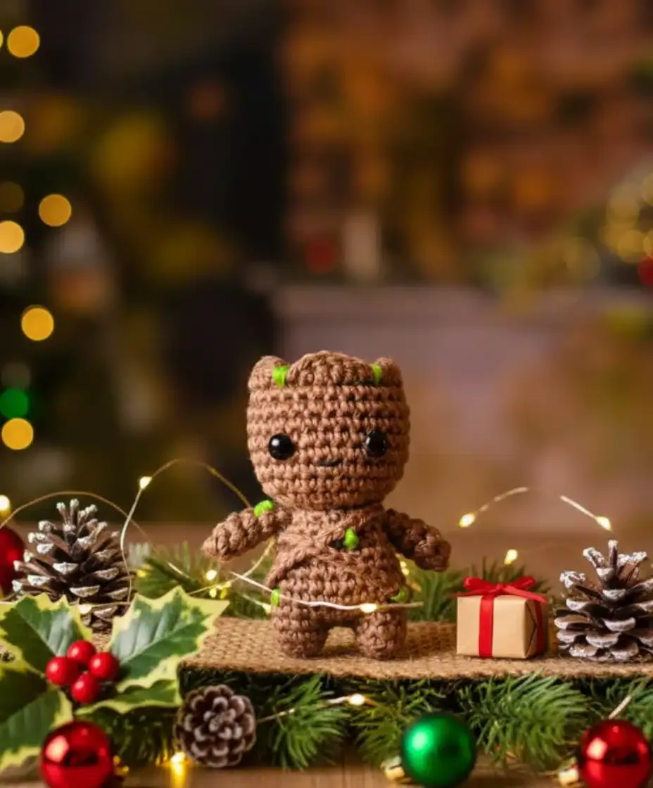 Baby Groot amigurumi keychain crochet pattern