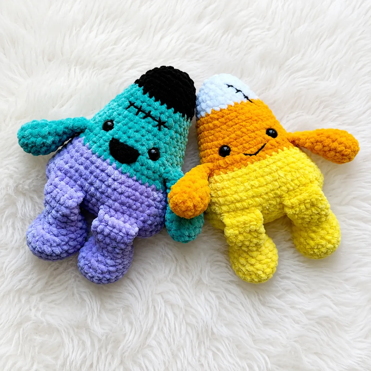 Crochet a candy corn amigurumi with legs and arms