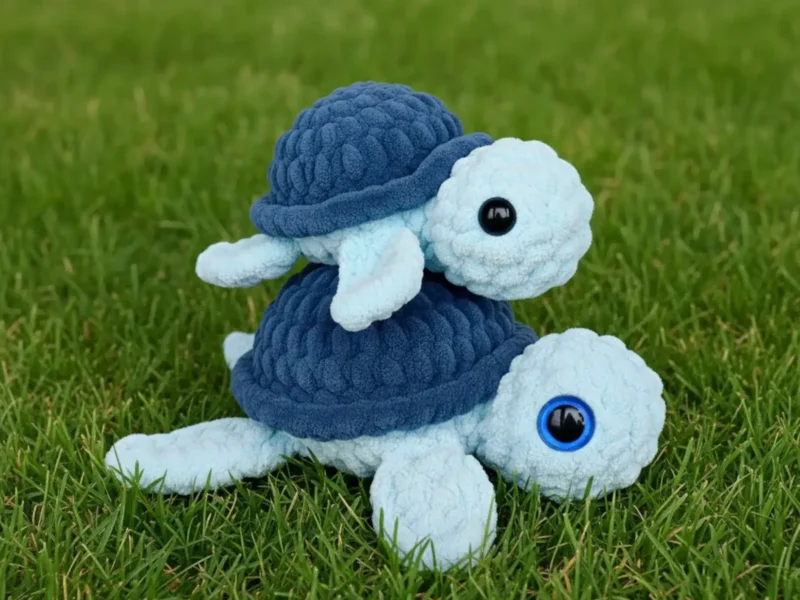 Crochet baby turtle plush pattern with fins and shell