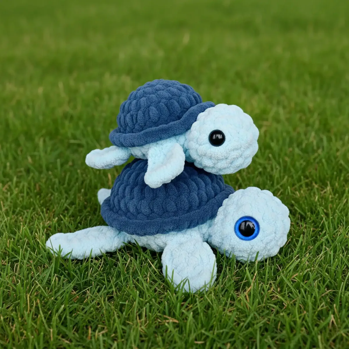 Crochet baby turtle plush pattern with fins and shell