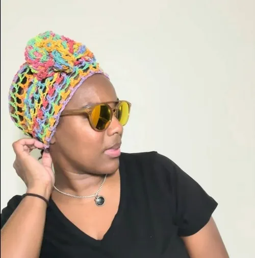 Crochet durag head wrap with mesh ties