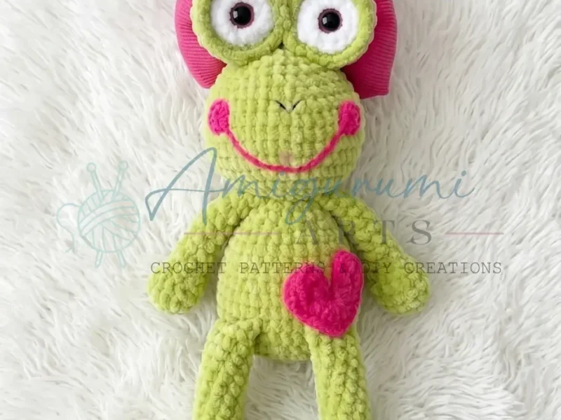 Crochet frog amigurumi with a one-piece body and head