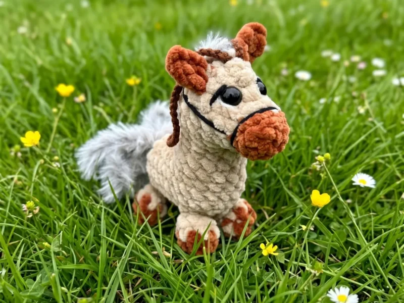 Crochet horse keychain amigurumi pattern with ornament loop
