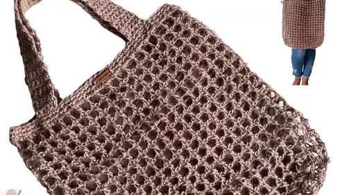Crochet market bag pattern with mesh body and sturdy handles