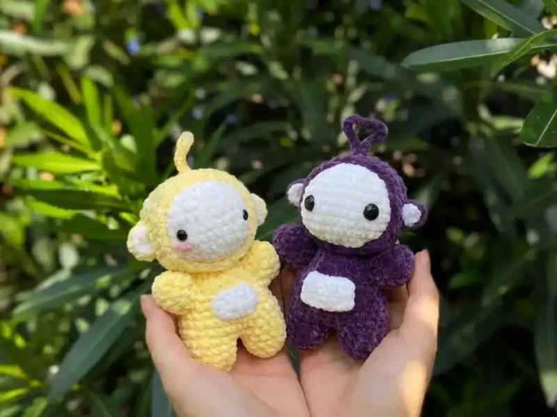Crochet Teletubby dolls with matching accessories