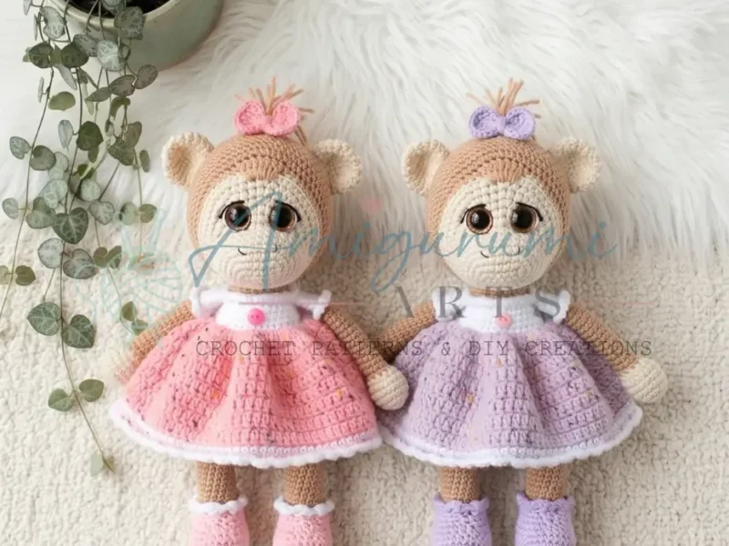 Dressed monkey amigurumi crochet pattern with bow trim