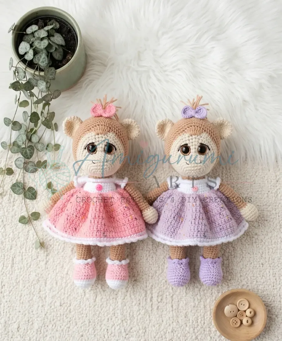 Dressed monkey amigurumi crochet pattern with bow trim