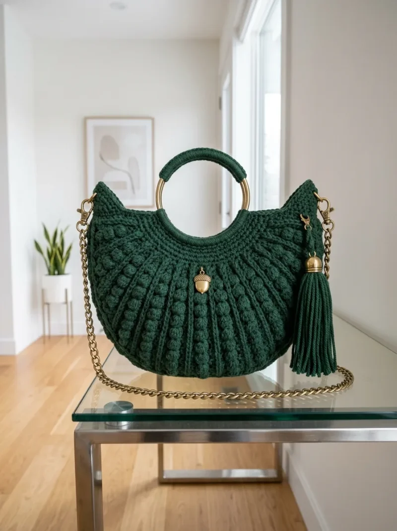 Crescent moon bobble stitch purse with chain handle — photo 2