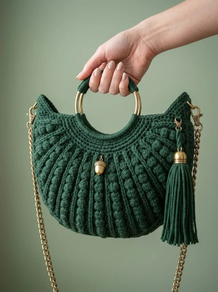 Crescent moon bobble stitch purse with chain handle — photo 3