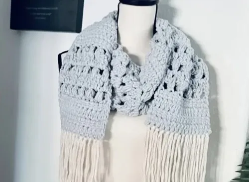 Linked double crochet scarf with puff stitch texture