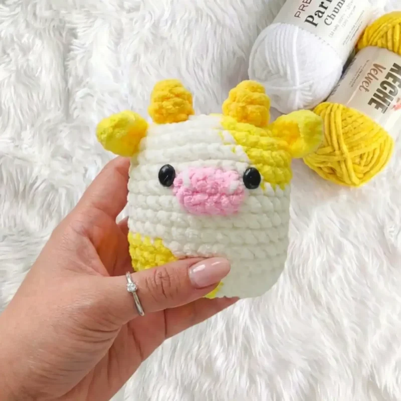 Marshmallow cow amigurumi trio: strawberry, banana and watermelon — photo 3