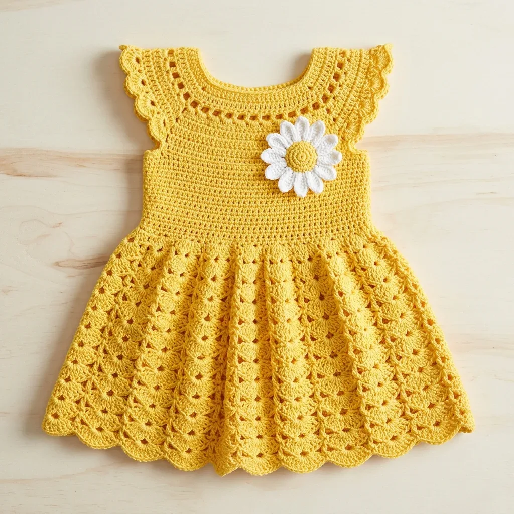 Sunny shell stitch baby dress crochet pattern