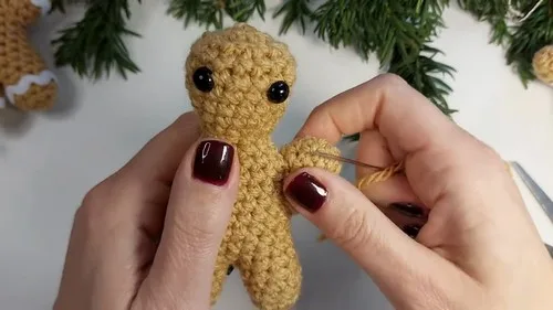 Amigurumi gingerbread person crochet pattern with safety eyes