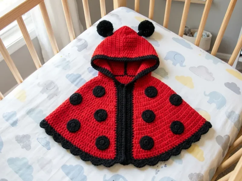 Baby ladybug poncho crochet pattern with hood