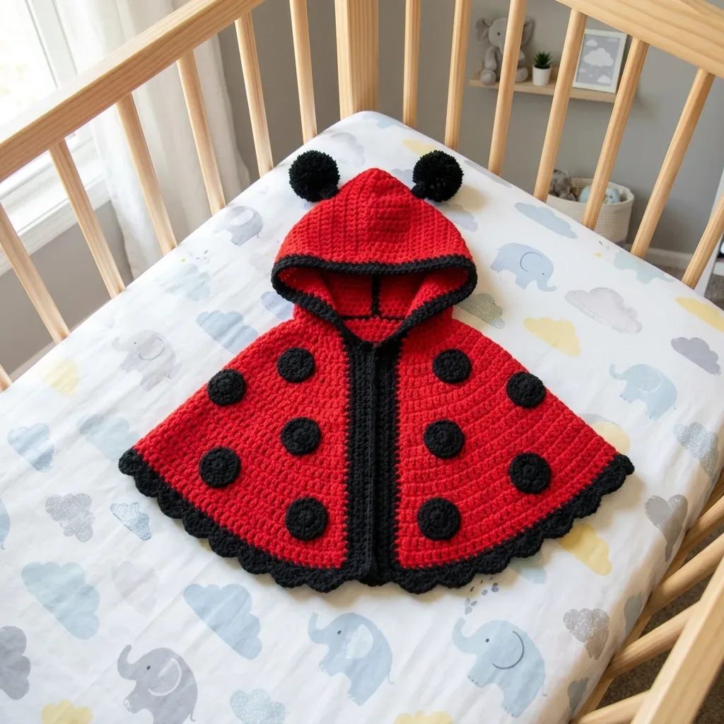 Baby ladybug poncho crochet pattern with hood