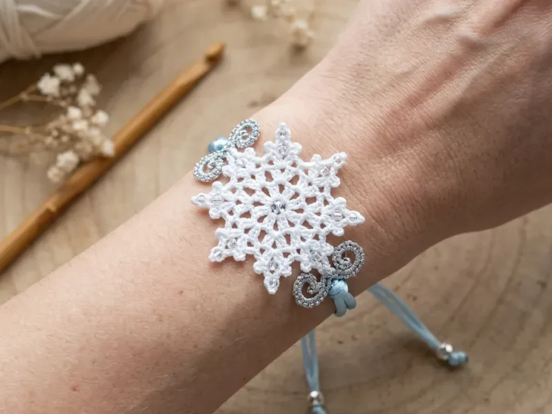 Crochet a beaded snowflake bracelet in ten rounds