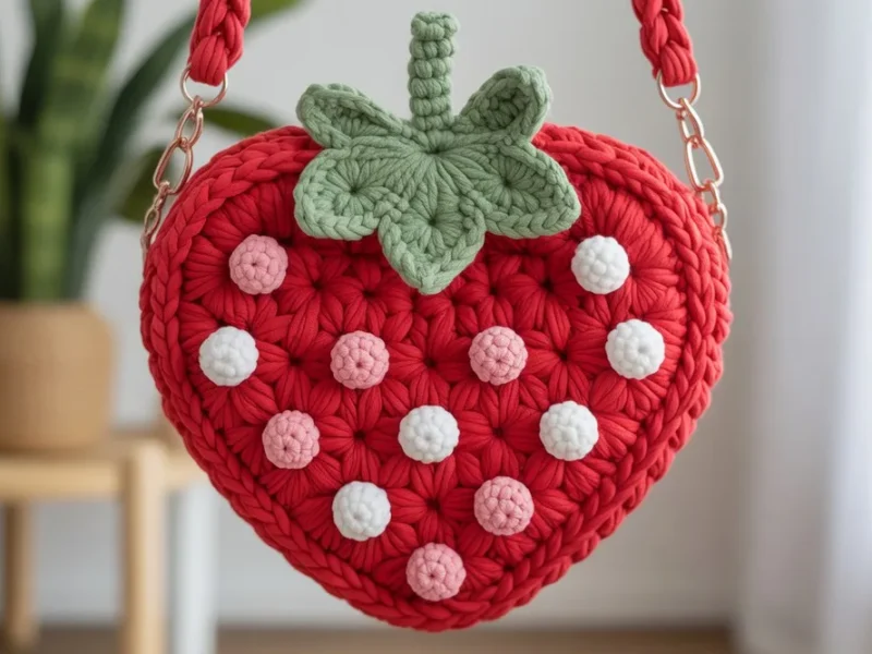 Strawberry heart crochet shoulder bag pattern