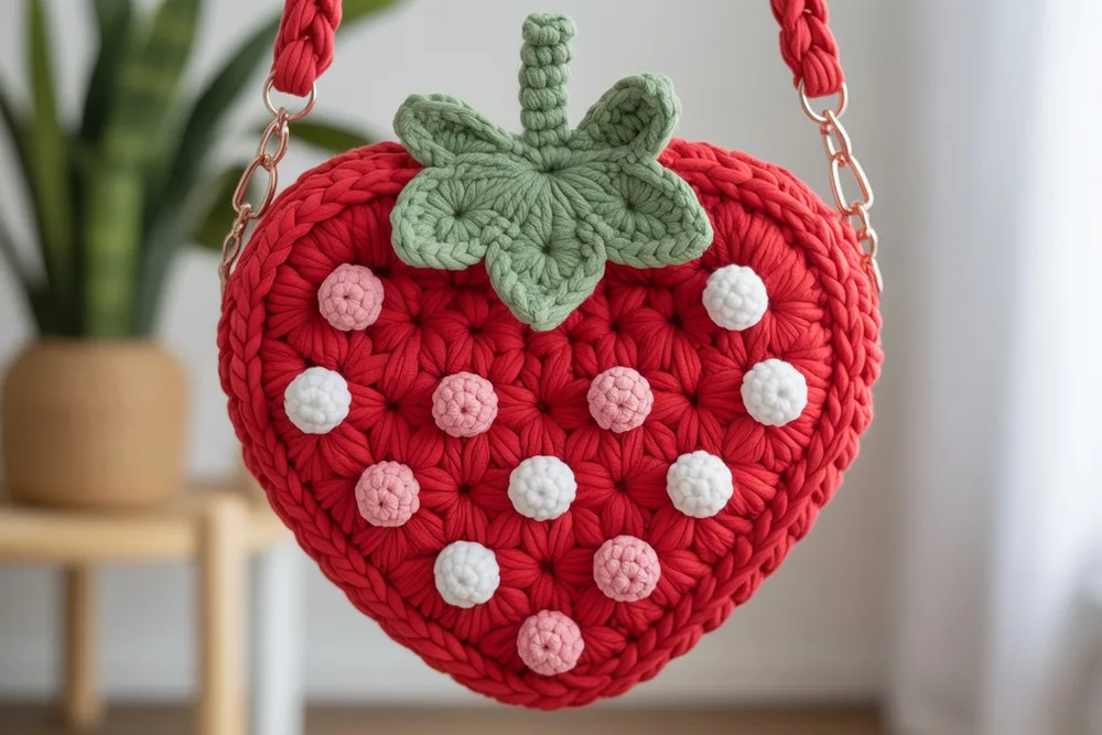 Strawberry heart crochet shoulder bag pattern