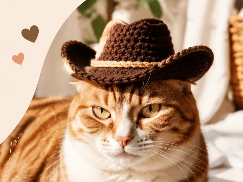 Crochet cat hat pattern for a mini cowboy-style pet hat