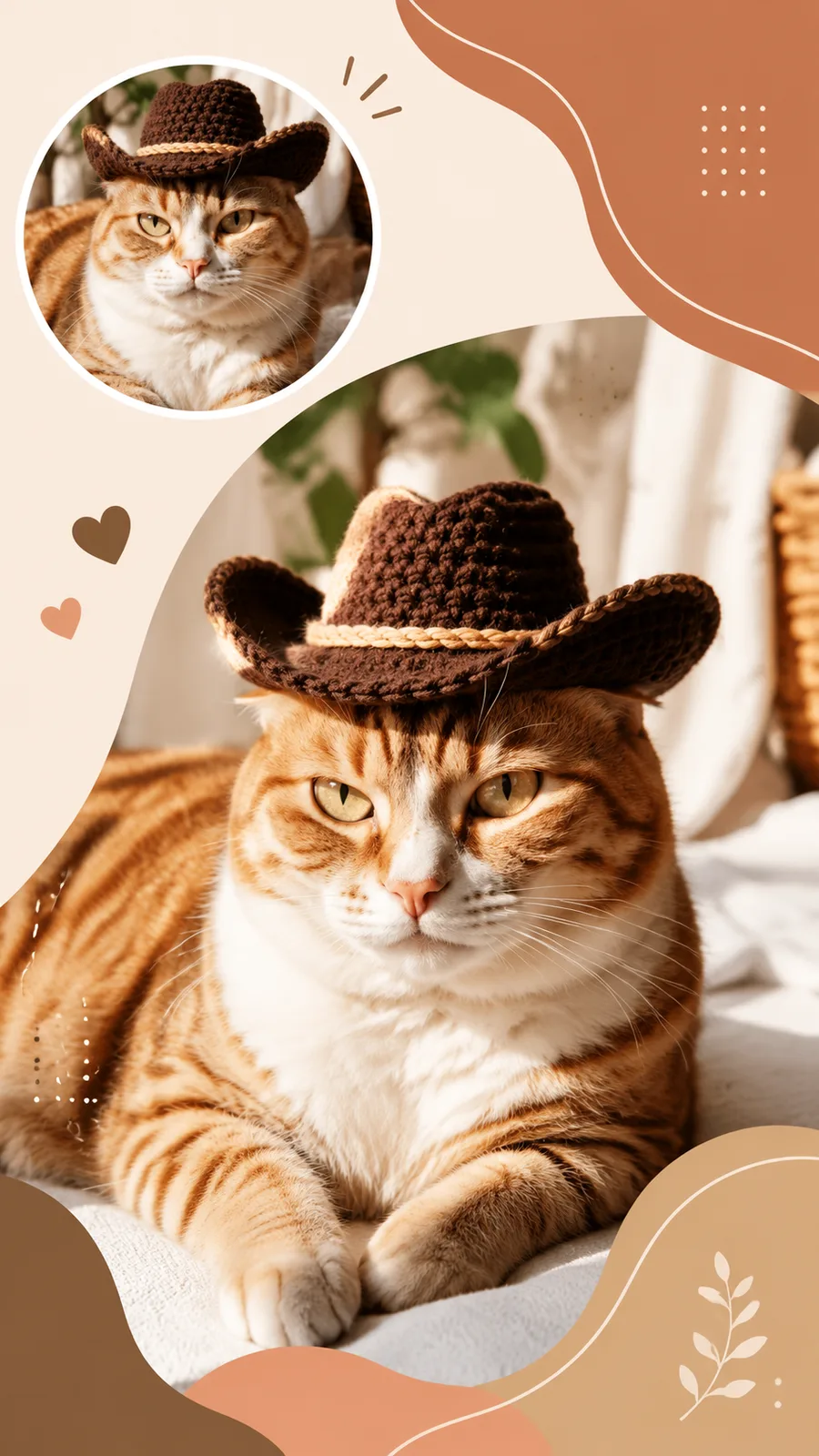 Crochet cat hat pattern for a mini cowboy-style pet hat