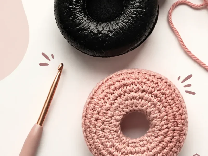 Crochet headset covers for round ear cushions