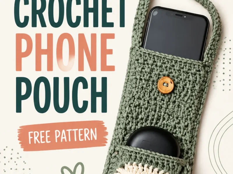 Crochet phone bag pattern with crossbody strap and flower motif
