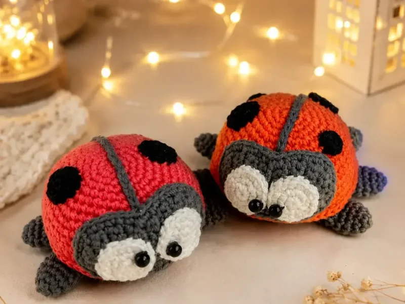 Crochet a round ladybug amigurumi with paws