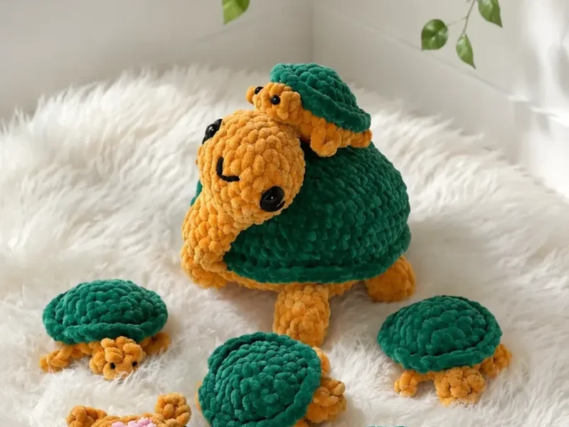 Crochet turtle memory game with a lift-off shell