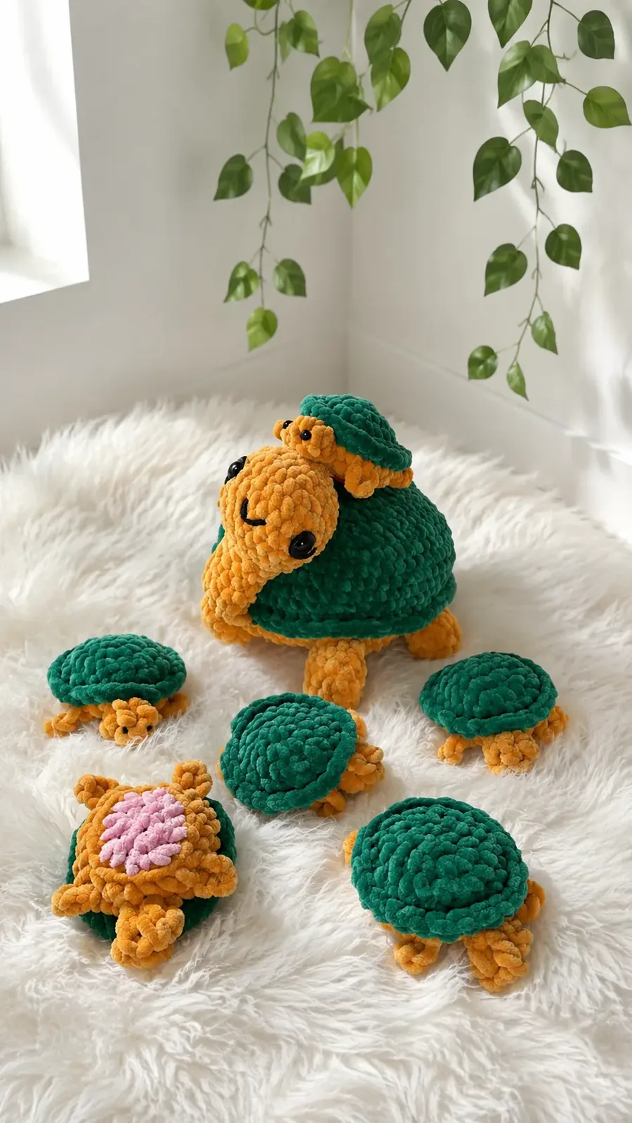 Crochet turtle memory game with a lift-off shell
