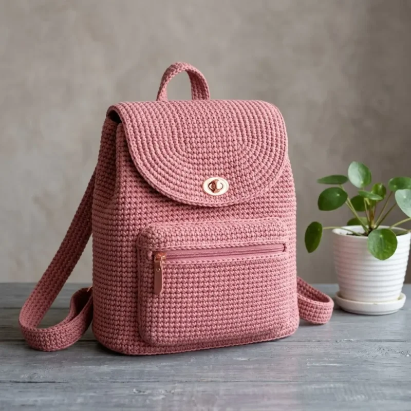 Dusty Rose Crochet Backpack Pattern With Flap And Straps — photo 2