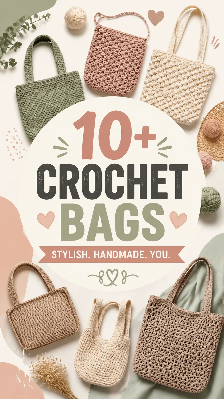 Easy textured crochet tote bag pattern with sturdy handles