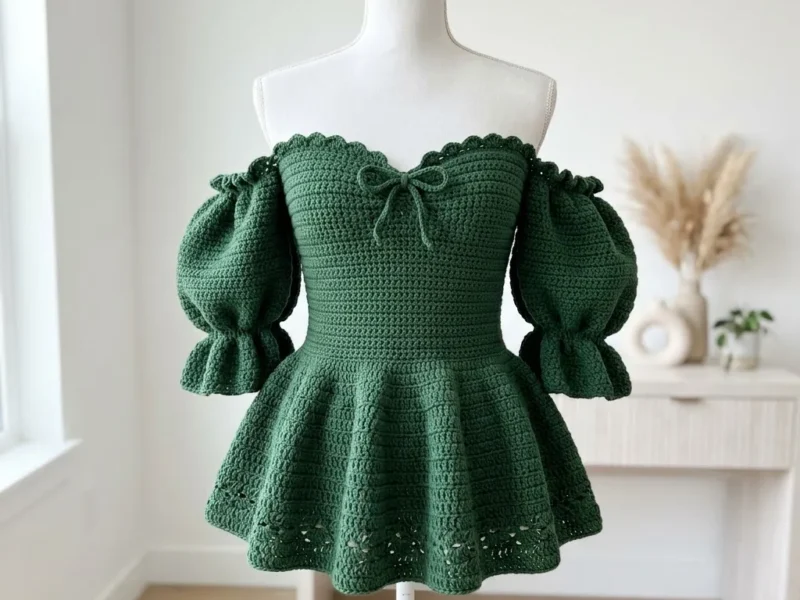 Forest green elegant peplum crochet top pattern