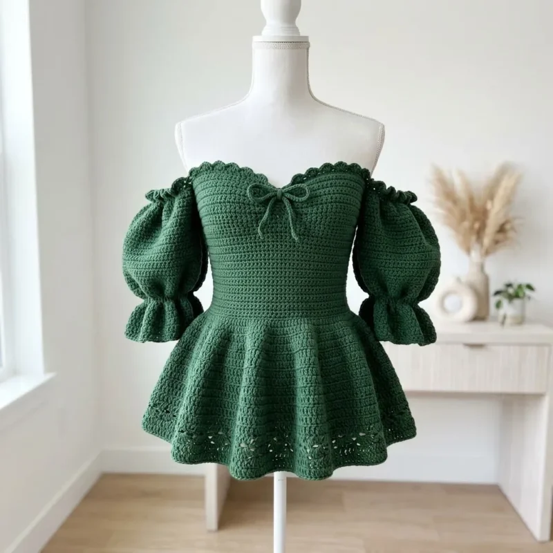 Forest green elegant peplum crochet top pattern — photo 2