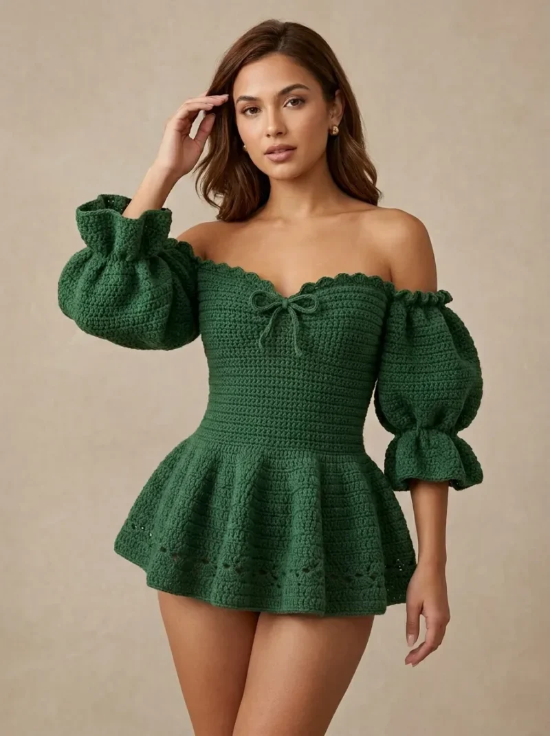 Forest green elegant peplum crochet top pattern — photo 3