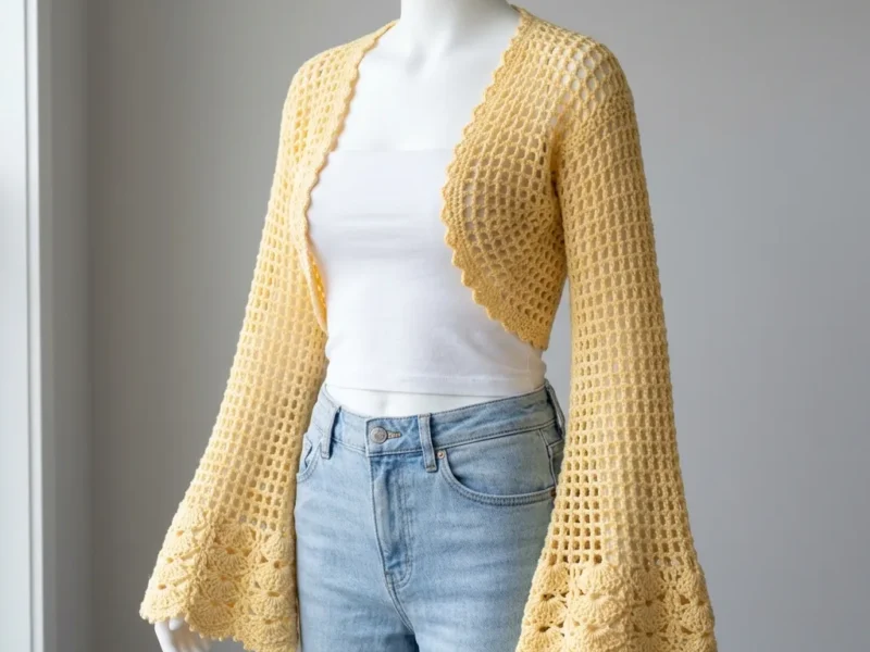 Lace mesh crochet shrug with a shell edge