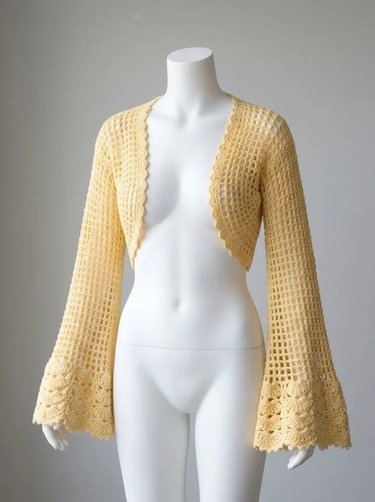 Lace mesh crochet shrug with a shell edge — photo 3