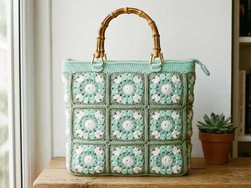 Mint garden granny square bag crochet pattern