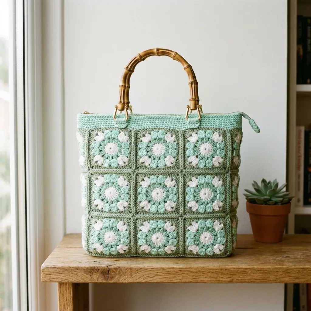 Mint garden granny square bag crochet pattern