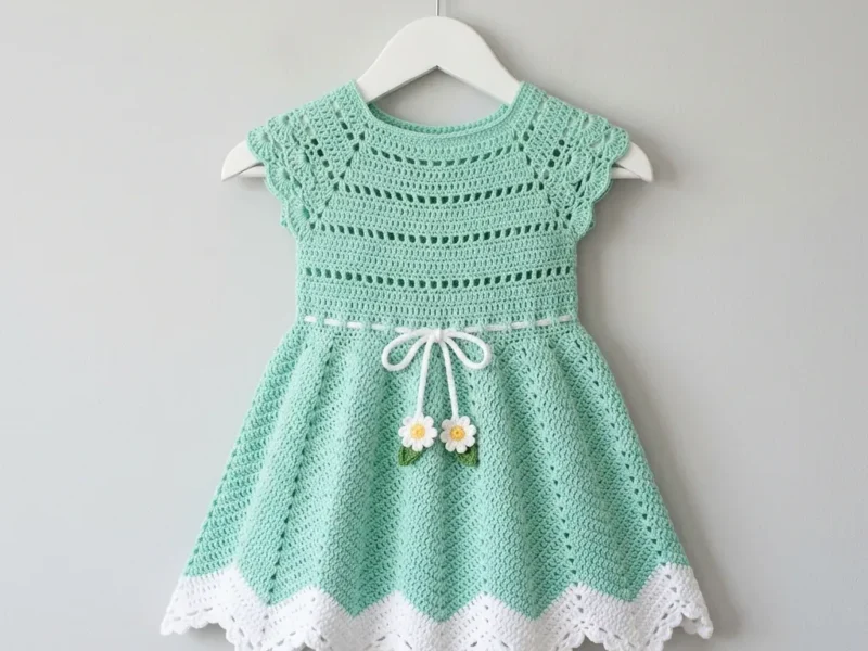 Mint green zigzag baby dress crochet pattern