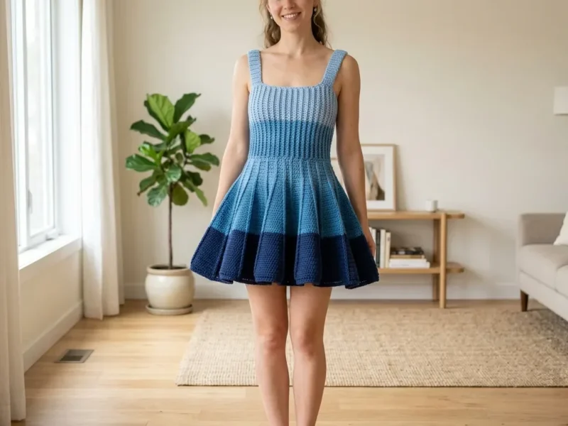 Ombre skater dress crochet pattern in ocean blues