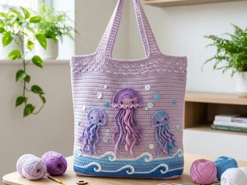 Ocean jellyfish crochet market bag pattern