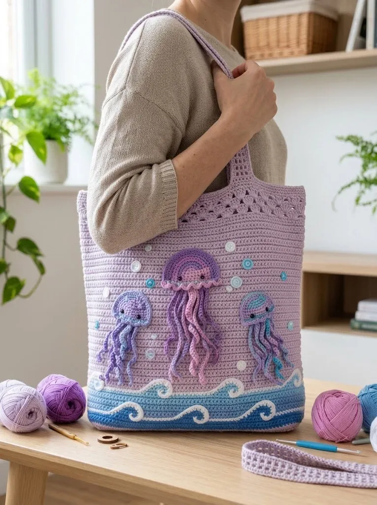 Ocean jellyfish crochet market bag pattern — photo 3