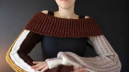 Off-the-shoulder bolero crochet pattern with split-stitch sleeves — photo 2