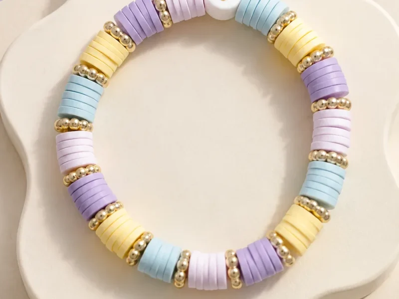 Pastel beaded crochet bracelet pattern with raised bead sections