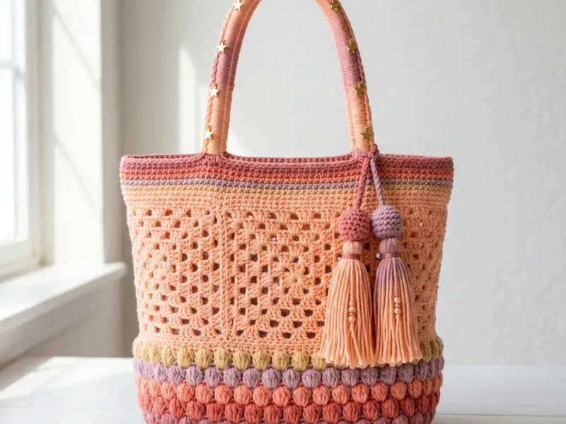 Pastel sunset granny tote with a bobble band