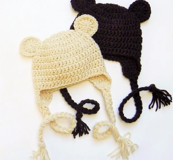 A toddler bear hat pattern with ears and earflaps