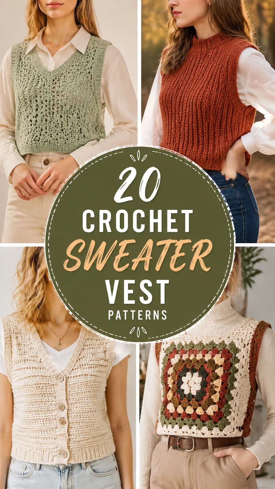 A two-panel crochet sweater vest pattern with textured rows